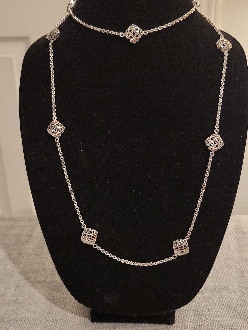 Kendra Scott "Nemera" Logo Medallion Long Necklace (Retired) In Silver